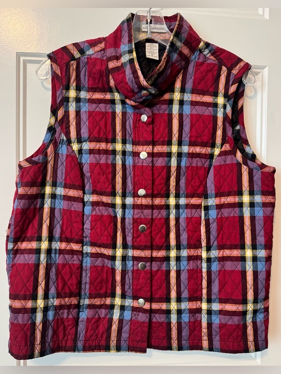 Rebecca Malone Jackets & Blazers - Rebecca Malone Quilted Plaid Puffer Vest Red Multicolor Size M